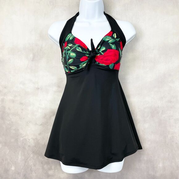 Cocoship Pinup Swimsuit Womens Small Retro Sailor Skirted Roses Feminine Glam - Picture 1 of 10